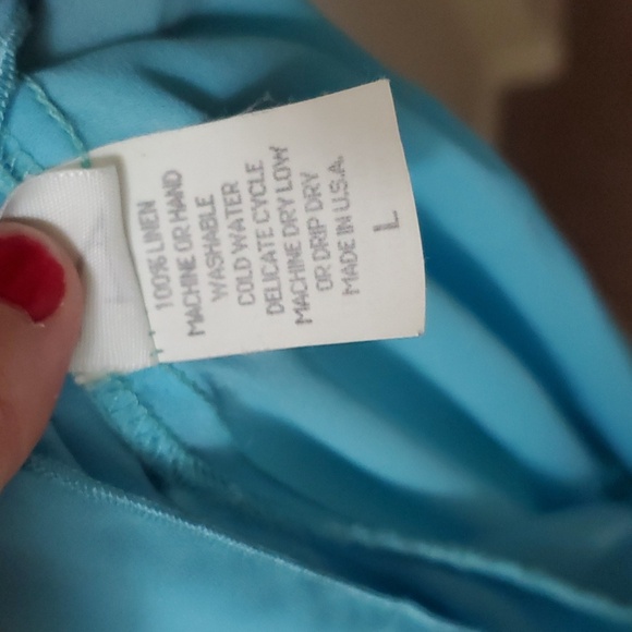 Aj Tropics Free size linen ocean blue palazzo pants semi sheer tie waist breezy - Picture 6 of 8